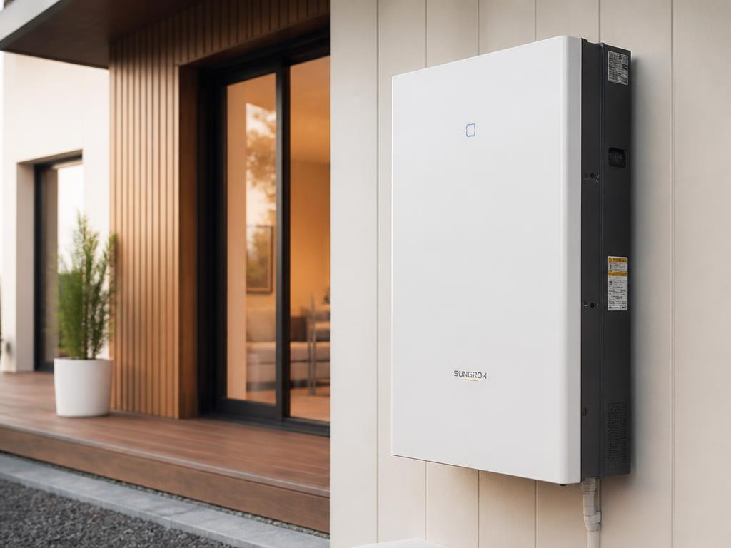 Home battery storage system mounted on an exterior wall
