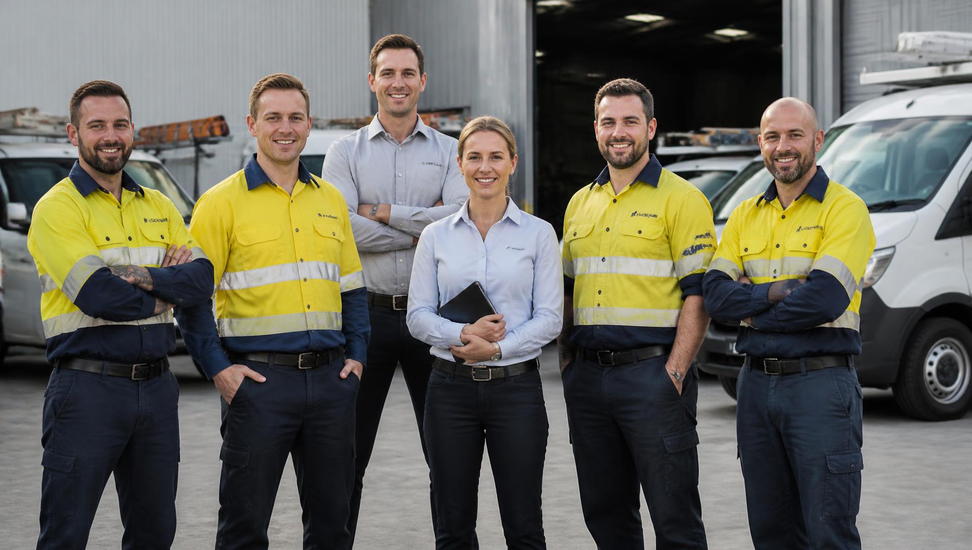 Esena Energy team outside the company depot in daylight