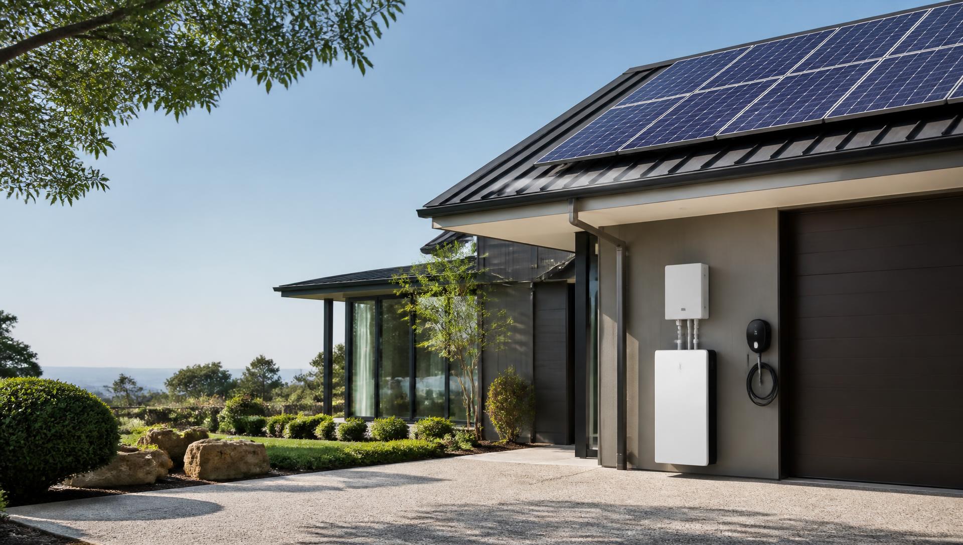 Premium home battery and rooftop solar system installed at a modern Australian home in daylight