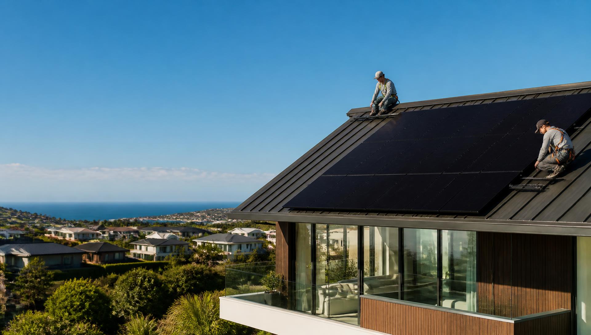 Premium rooftop solar installation on a contemporary Australian home in clear daylight